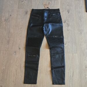 Black Faux Leather Skinny Moto Pants - Unbranded